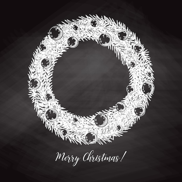 Christmas wreath from branches isolated on a background. Sketch, illustration by hand drawn