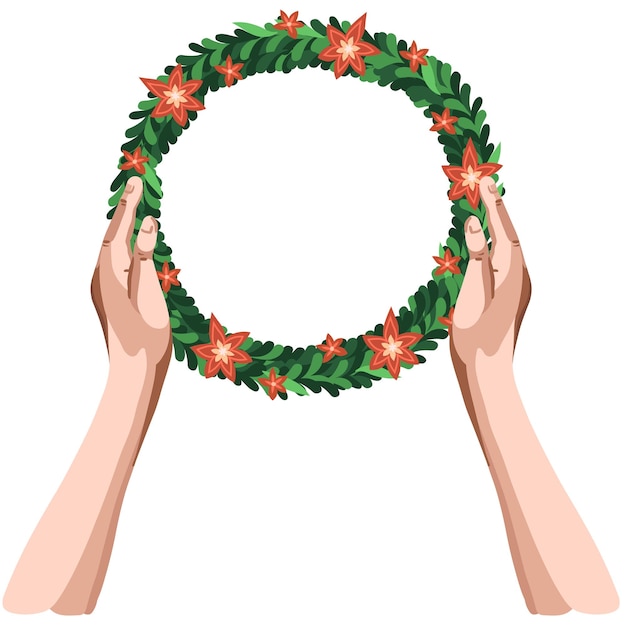 Christmas wreath in hands Perfect for greeting postcards and invitations Xmas and happy new year