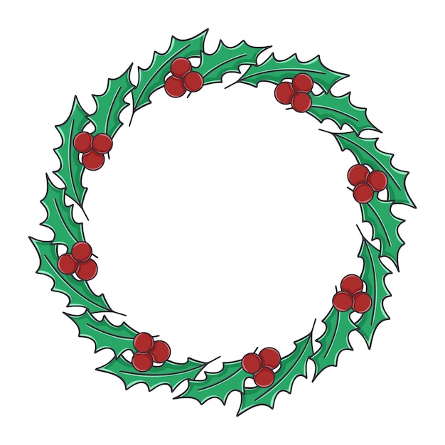 Christmas wreath of holly leaves and berries Red cranberries and foliage round festive rim for new