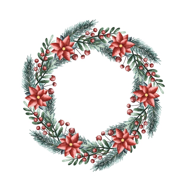 Vector christmas wreath illustration watercolor vector