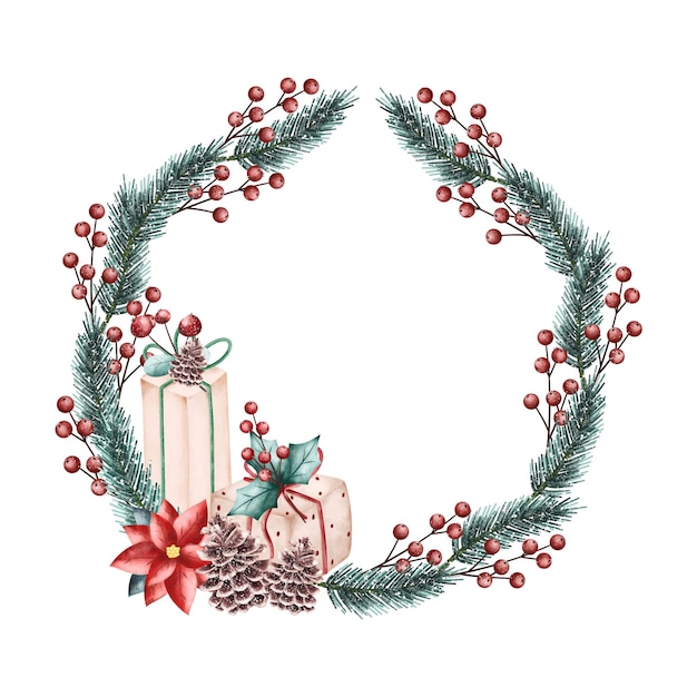 Christmas wreath illustration Watercolor vector