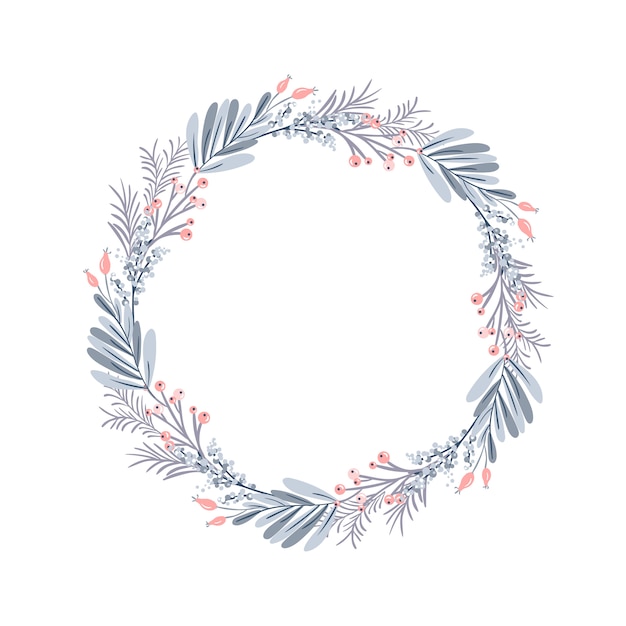 Christmas wreath and red berries on evergreen branches