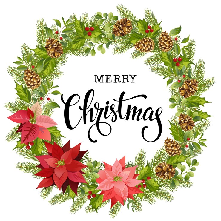 Vector 赤いポインセチアと葉のクリスマスの花輪