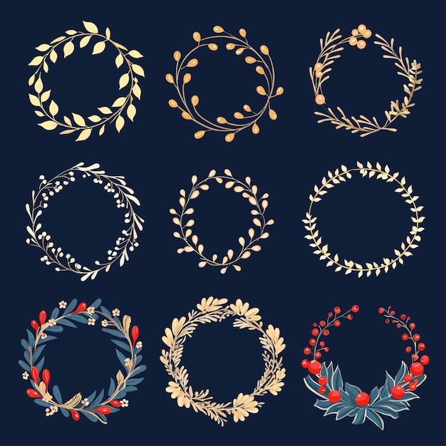 Вектор christmas_wreath_round_frames_set_doodles вектор