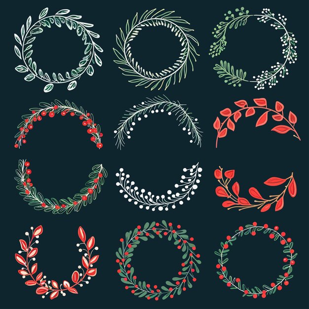 Christmas_wreath_Round_Frames_set_doodlesVector