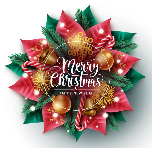 Christmas wreath vector concept design. Merry christmas greeting text in wreath element.