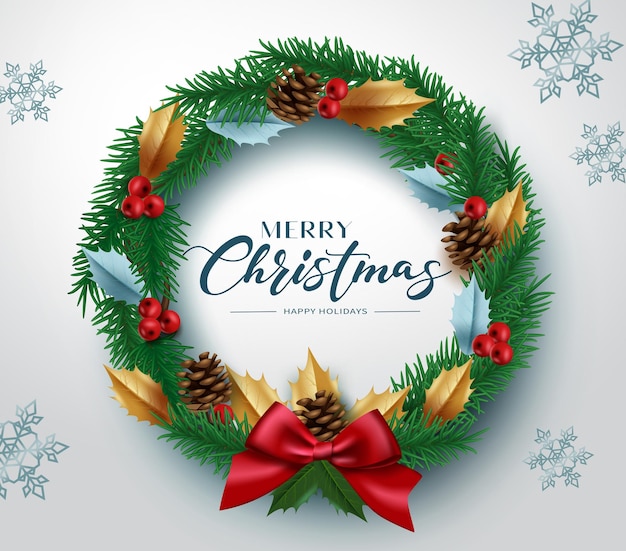Christmas wreath vector concept design. Merry christmas greeting text in wreath xmas element.