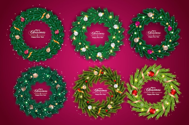 Christmas wreath vector decoration set merry Christmas text for Christmas greeting card