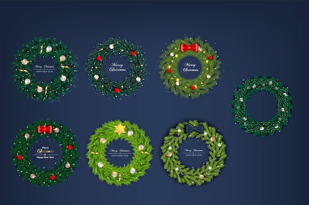 Christmas wreath vector decoration set merry Christmas text for Christmas greeting card