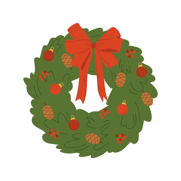 christmas wreath vector with red bow and ornaments festive christmas wreath illustration features