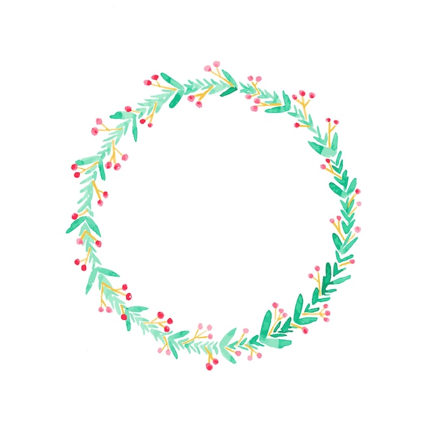 Christmas wreath watercolor drawing on white paper background