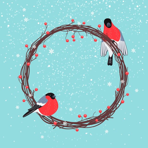 Christmas Wreath with Bullfinches