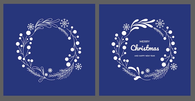 Christmas wreath with different plants. Christmas cards. Vector illustration