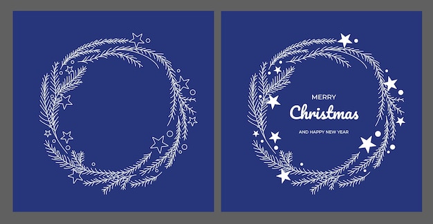 Christmas wreath with different plants. Christmas cards. Vector illustration