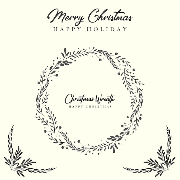 Vector christmas wreath with fir branches leaves and berries in the style of hand drawn floral ornament