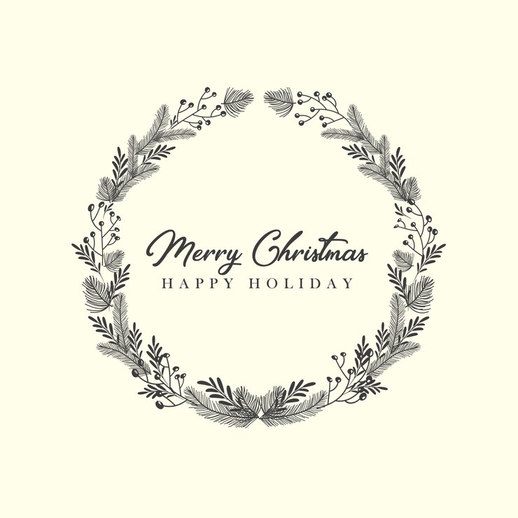 Christmas wreath with fir branches pine cones and berries in the style of hand drawn floral ornament