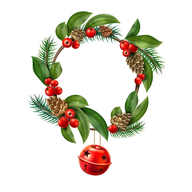 christmas wreath with hanging red jingle bell Xmas