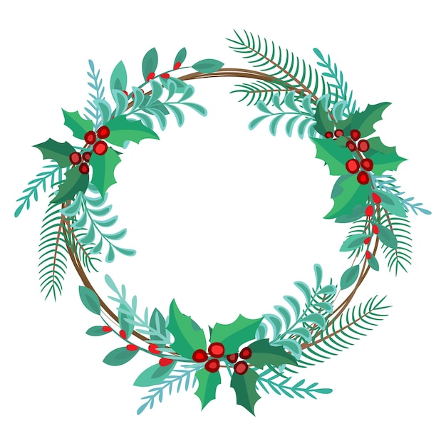 Christmas wreath with holly berries Isolated vector