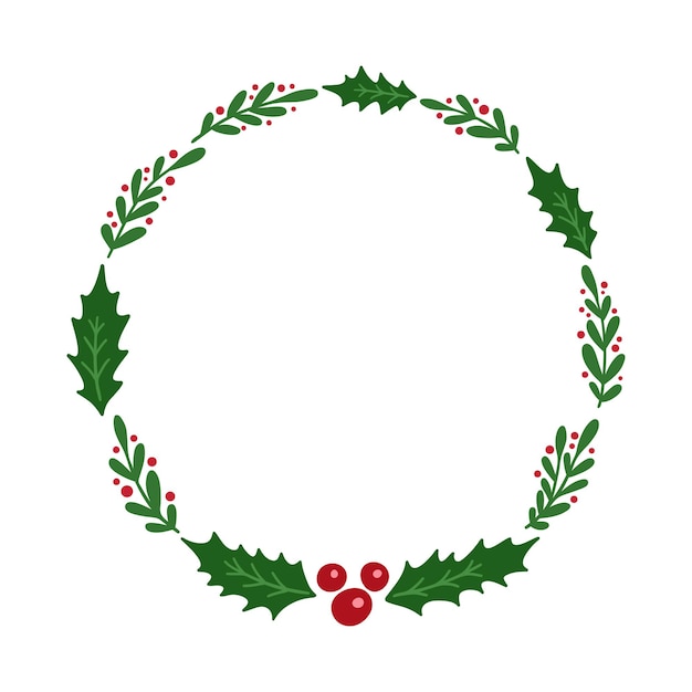Vector christmas wreath with mistletoe and floral elements.