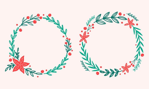 Vector christmas wreath with poinsettia and pine tree