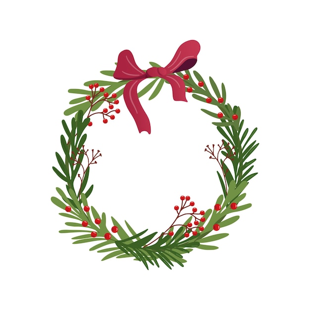 クリスマスの花束と赤い弓と祭りのベリーのイラスト