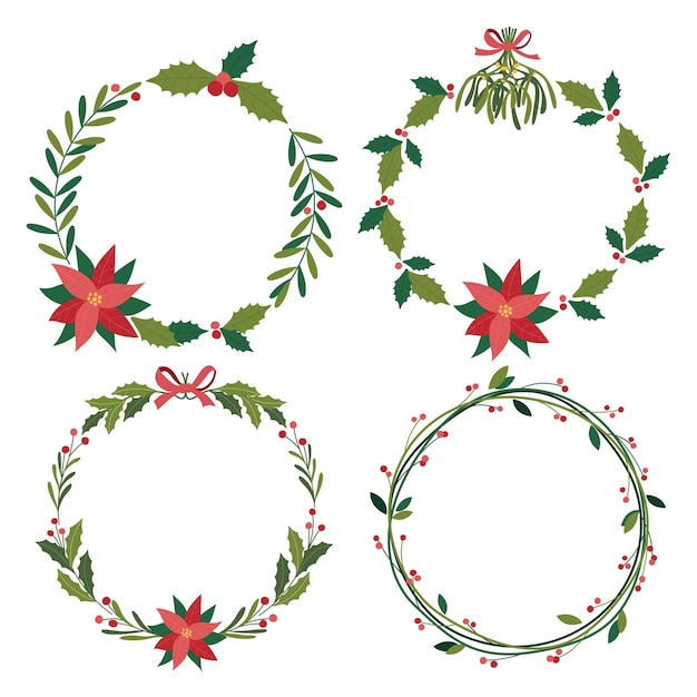 Christmas wreaths set with winter floral
