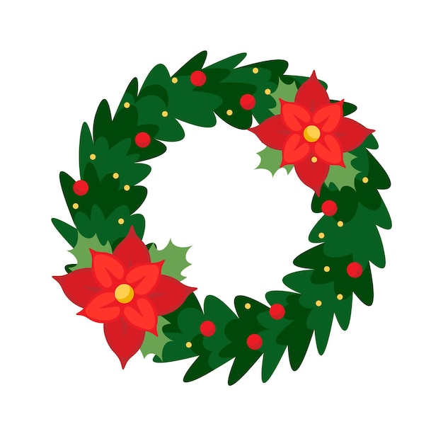 Christmas wreaths with flowers illustration