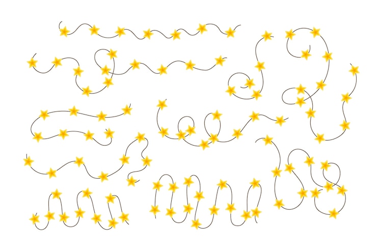 Vector christmas yellow star lights garland doodle illustration for winter new year holiday birthday design