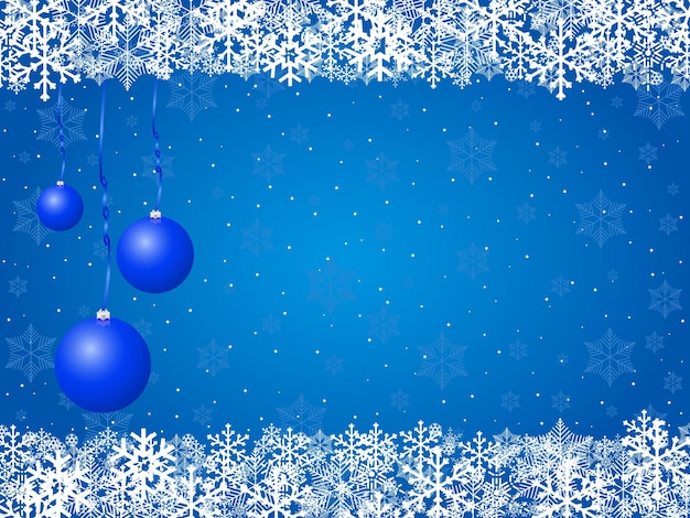 Sfondo di natale fiocchi di neve e palline blu