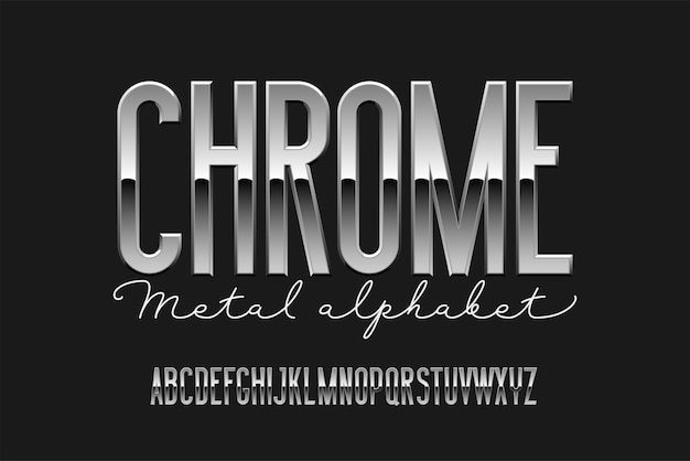 Vector chrome condensed modern alphabet. sans serif metal font. technology typography silver letters.