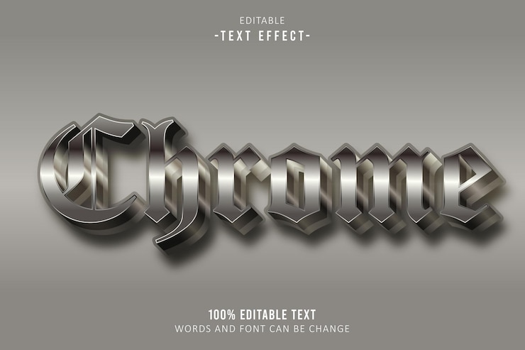 Вектор эффект редактируемого текста chrome с элегантным стилем 3d-рельефа