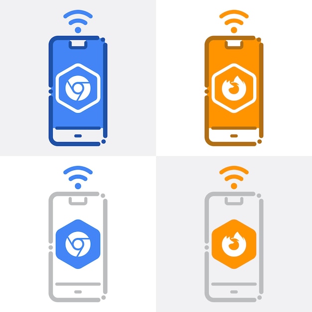 Chrome and firefox browsers icon on smartphone vector mockup