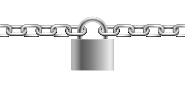 Chrome plated metal chain and padlock vector illustration