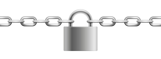 Chrome plated metal chain and padlock Vector illustration