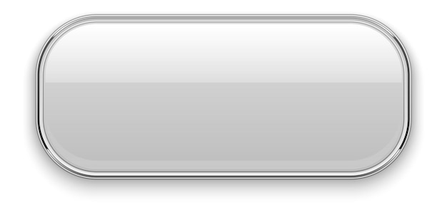 クロム長方形フレーム白い背景で隔離の光沢のある白いボタンテンプレート