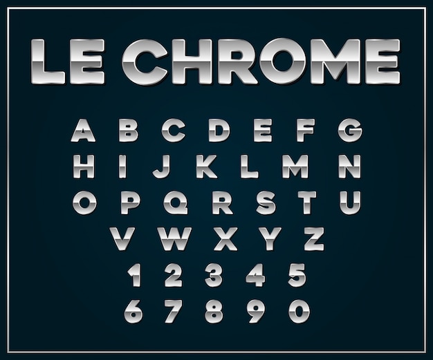 Chrome Silver Metallic Font Set.