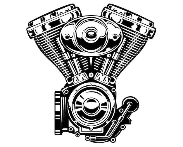 Vettore logo motore moto d'epoca cromato