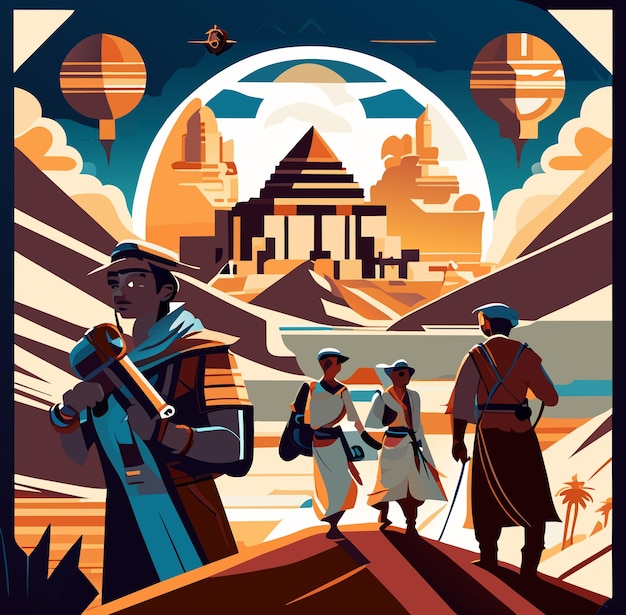 ChronoExpedition Hub Time Travelers' Base Amidst the Pyramids