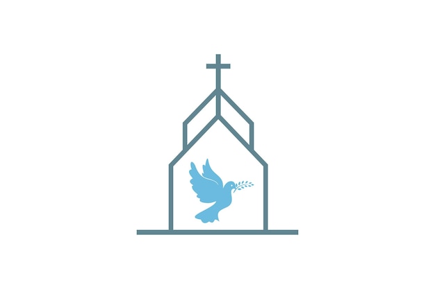 教会と鳩の平和クリスチャン ロゴ デザイン テンプレート要素ベクトル