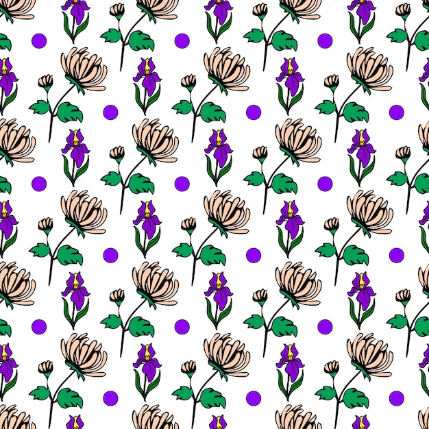 국화 & 아이리스 꽃 믹스 원활한 패턴 디자인