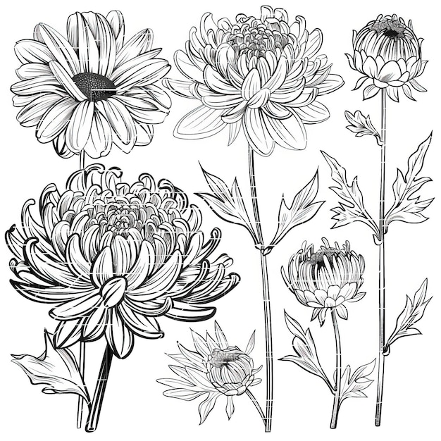 Vector chrysanthemum platte vector li set illustratie van hoge kwaliteit