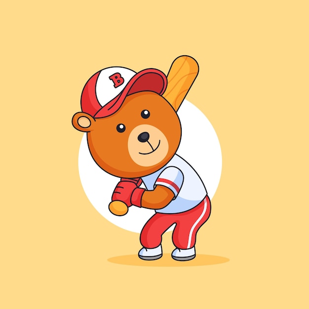 야구 방망이로 공을 칠 준비가 된 통통한 곰
