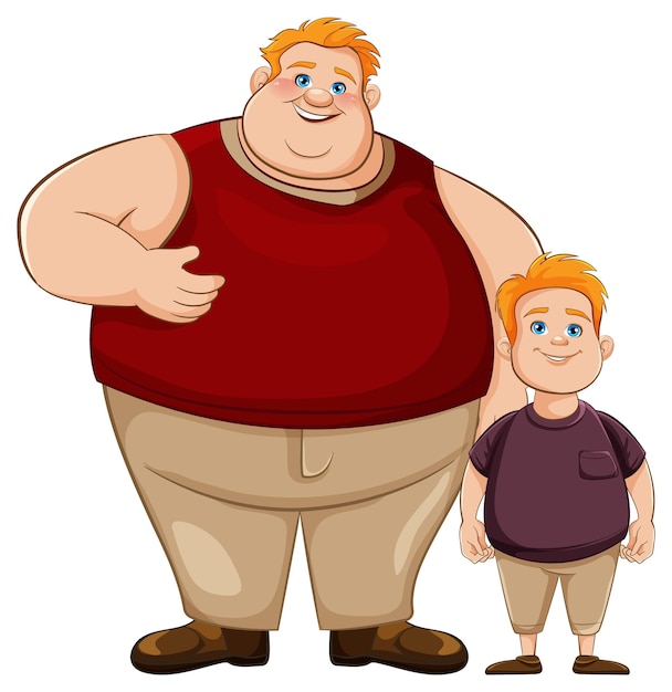 Chubby father and son cartoon