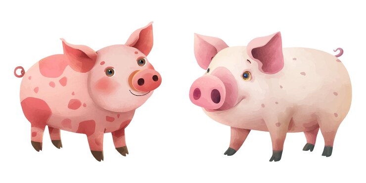 Vector chubby pig watercolor vector illustration