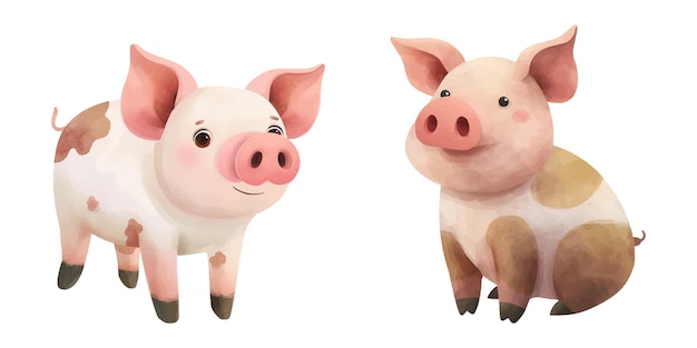 chubby pig watercolor vector illustration