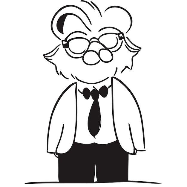 Vector a chubby teacher with a lion face vector illustration doodle line art