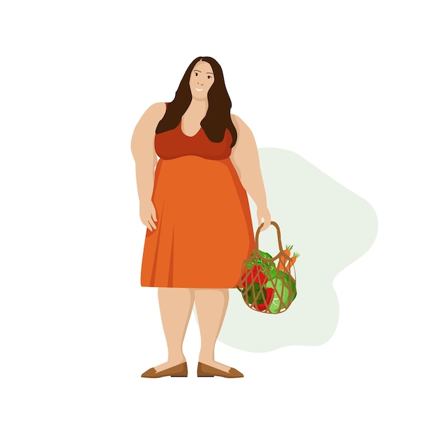 Chubby woman with vegetables