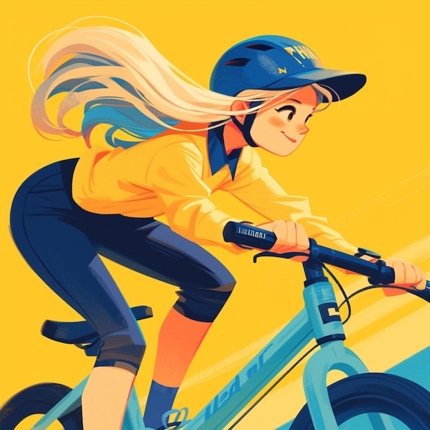 Vettore una ragazza di chula vista guida una bicicletta a pompa in stile cartone animato