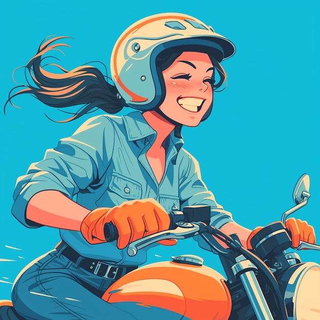 Vettore una ragazza di chula vista guida una moto da prova in stile cartone animato