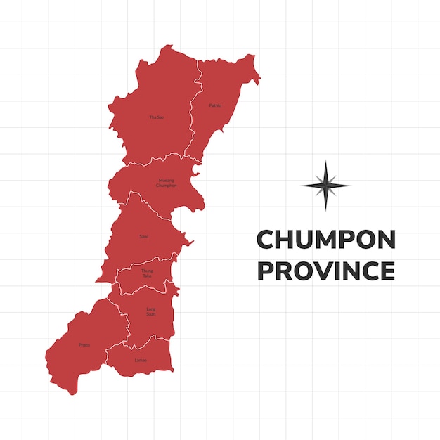 Chumphon Province map illustration Map of the province in Thailand